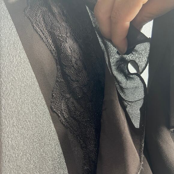 VTG Denim 24/7 Chocolate Brown Sheer Flowy Ruffle Button Up Lace Top Blouse 16W - Picture 5 of 9